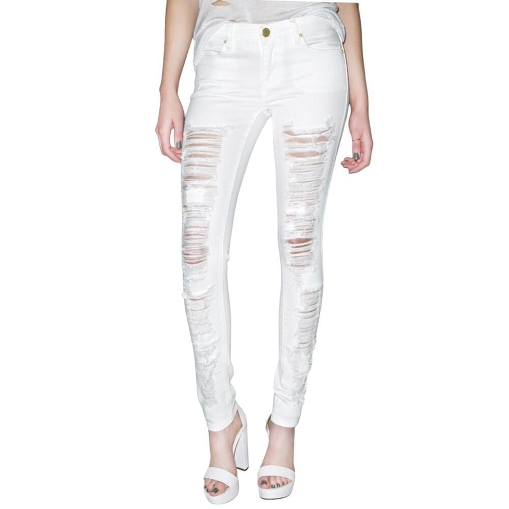 Dolls Kill Blank‎ NYC White Spray Distressed Skinny Jeans 26